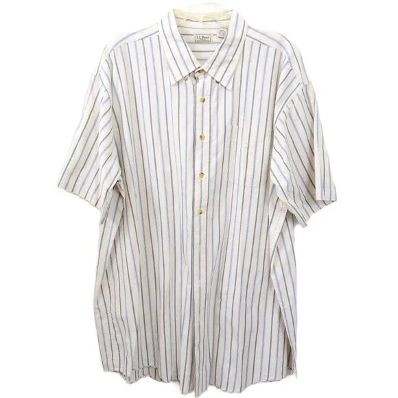 L.L. Bean Men's XXL Tall 100% Cotton Button Down Oxford Shirt Blue Stripe - Picture 1 of 3